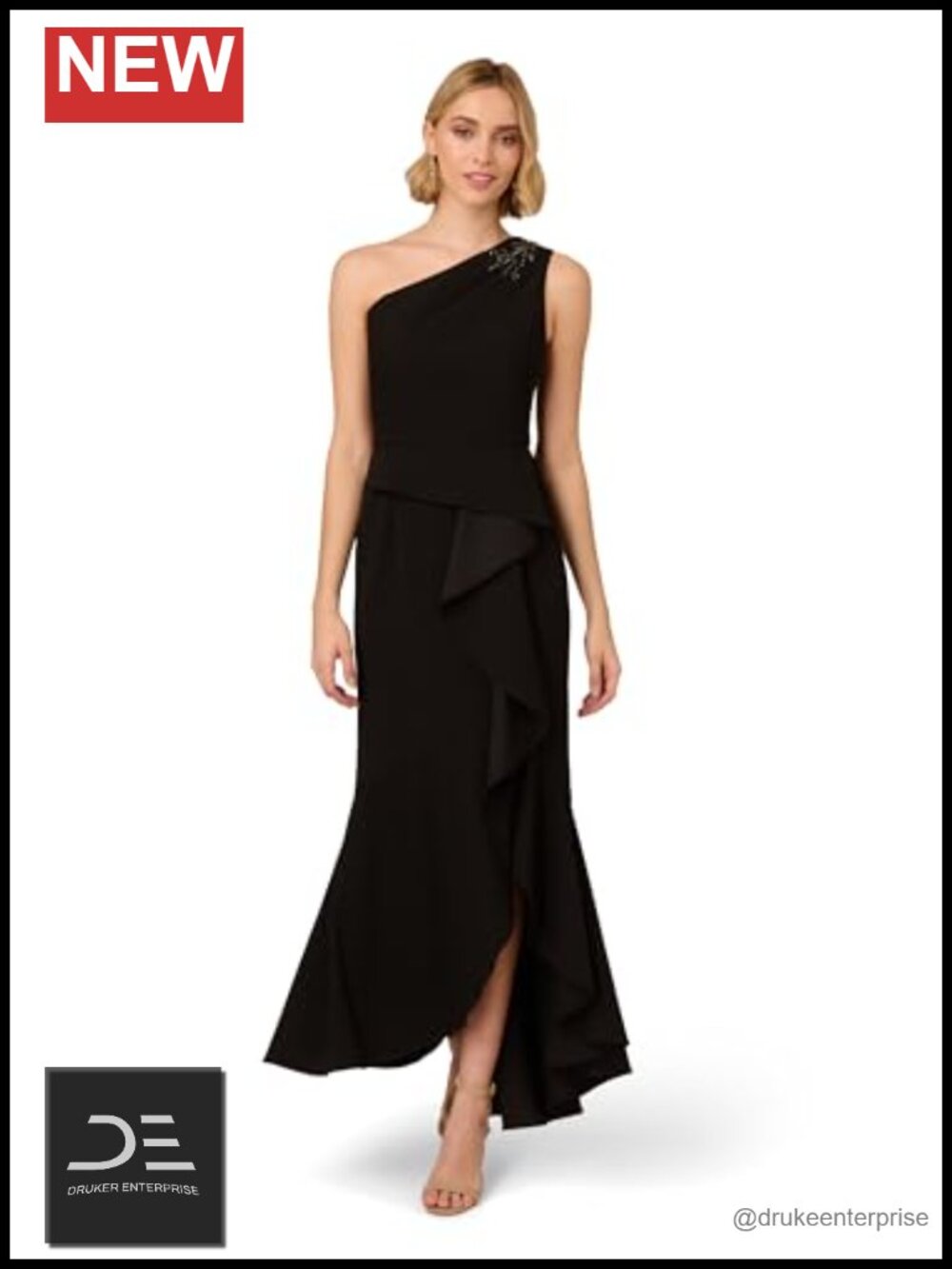 Beaded Knit Crepe One Shoulder Mermaid Gown Formal Dress
